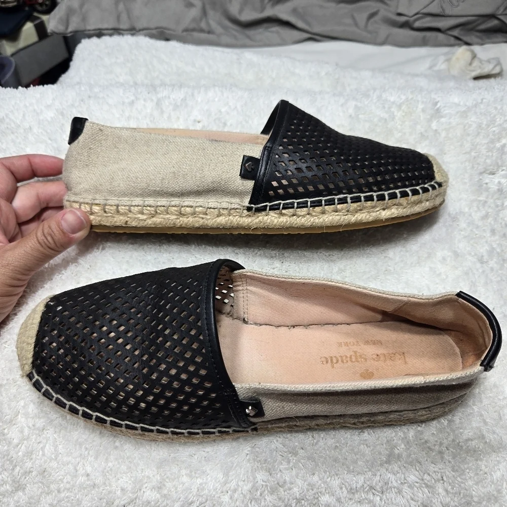 Kate Spade Greer Espadrilles Tan And Black Leather Sz 7.5